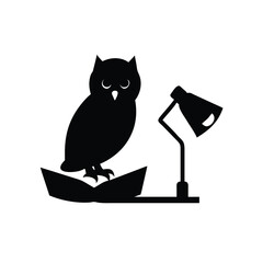 Owl reading book under lamp in cozy learning and peaceful mood Vector illustration