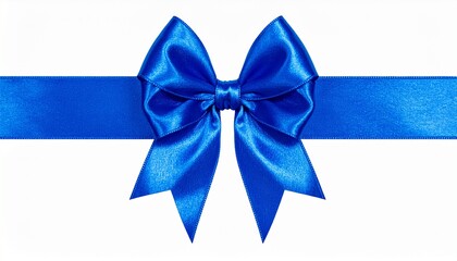 Vibrant blue satin ribbon bow on white background, perfect for gifts, celebrations, and festive designs.