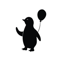 Penguin holding a balloon playfully floating with joyful smile Vector illustration
