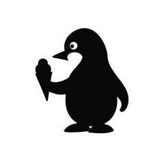 Penguin holding an ice cream cone enjoying a sweet cold treat Vector illustration