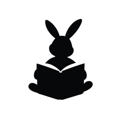 Rabbit reading a giant book with curiosity and charming animated style Vector illustration