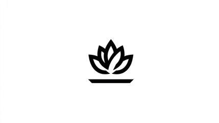 Minimalist black lotus flower  on a white background.