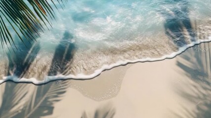 Video Aerial view of a beach with palm trees, suitable for travel or lifestyle advertising