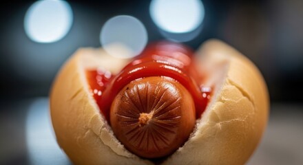 Delicious hot dog with ketchup served fresh at a summer barbecue gathering
