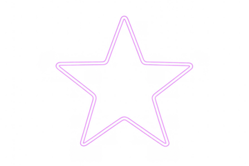 Neon star outline glowing with bright purple light, retro technology sign element on transparent background