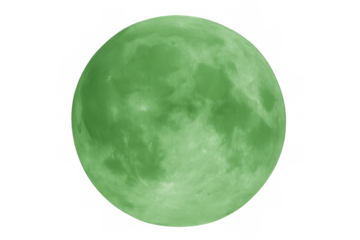 Green glowing full moon on transparent background illuminating space and future concepts, astronomy and science fiction