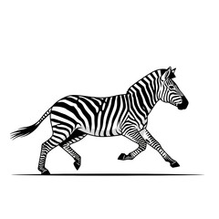Obraz premium Zebra running with black and white stripes on white background.