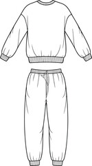 Sweatshirt, sweatpants, fashion sketch, technical drawing, flat sketch, casual wear, vector illustration, apparel design, garment CAD, clothing template**