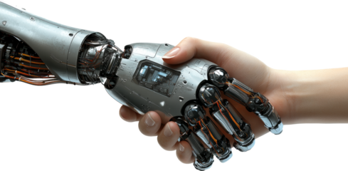 Human shaking hands with robot