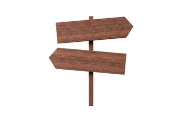 3d wooden signpost with blank arrows icon. direction navigation concept. Minimal cartoon road sign signpost wayfinding for map UI banner. isolated on white background. 3d render.