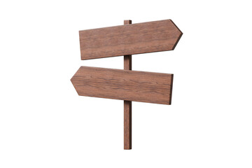 3d wooden signpost with blank arrows icon. direction navigation concept. Minimal cartoon road sign signpost wayfinding for map UI banner. isolated on white background. 3d render.
