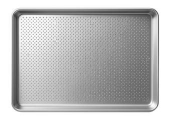 Perforated aluminum baking sheet for optimal air circulation when baking baguettes.