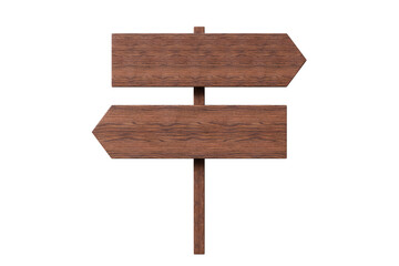 3d wooden signpost with blank arrows icon. direction navigation concept. Minimal cartoon road sign signpost wayfinding for map UI banner. isolated on white background. 3d render.
