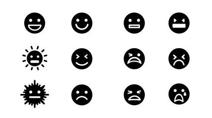 Collection of Diverse Emoji Icons Representing Various Emotions and States.