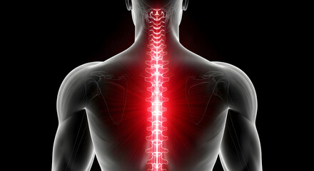 Human Spine Pain Illustration: Red Glow Indicating Back Ache or Injury in Medical 3D Render