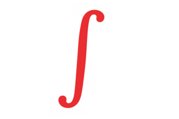 Red integral symbol representing mathematics, calculus, and advanced scientific formulas on a transparent background