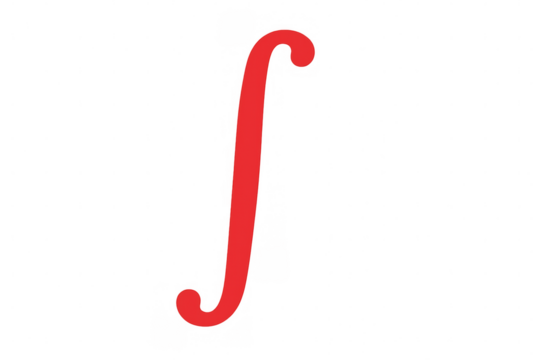 Red integral symbol representing mathematics, calculus, and advanced scientific formulas on a transparent background