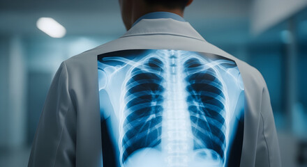 Integrated Medical Imaging: Human Torso X-Ray on Doctor's Lab Coat