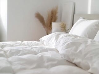 白を基調とした明るいベッドルームとベッド