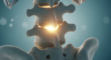 Healthy Human Spine Vertebrae and Intervertebral Disc with Glowing Energy