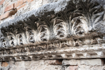 Ancient stone decorative elements with acanthus leaf motif