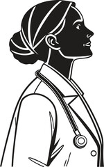 Simple line drawing of a female doctor or hospital staff member