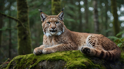 Obraz premium Lynx Relaxing in Forest Environment with Soft Natural Light