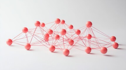 Network of connected pink spheres illustrating relationships in a minimalist setting