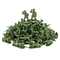 Obraz premium Pile of green plastic toy soldiers with various poses and equipment