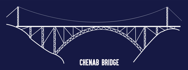 Chenab Bridge Jammu Kashmir Tourism Landscape with Cultural Heritage Elements, Indian Landmark Travel Poster Use for Tourism Promotion and Educational Prints