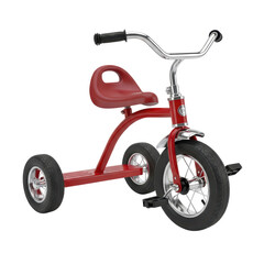 Classic red tricycle with chrome accents on transparent background