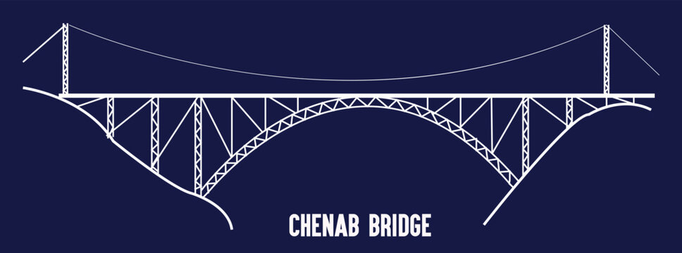 Chenab Bridge Jammu Kashmir Tourism Landscape with Cultural Heritage Elements, Indian Landmark Travel Poster Use for Tourism Promotion and Educational Prints