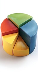 Obraz premium Colorful pie chart graphic, 3D effect, segments of red, yellow, green, blue