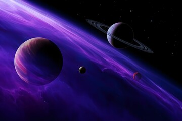 Earth and Moon in Space with Sun and Glowing Galaxy