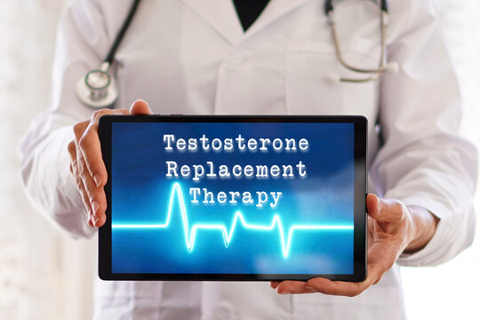 medical concepts. testosterone replacement therapy. female doctor with a digital tablet