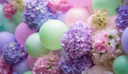 Obraz premium Pastel hydrangeas and balloons