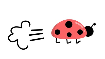 Flying ladybug flying with wind trail effect, creating a sense of speed and motion. Flat illustration of flying ladybug with clean lines and playful style.