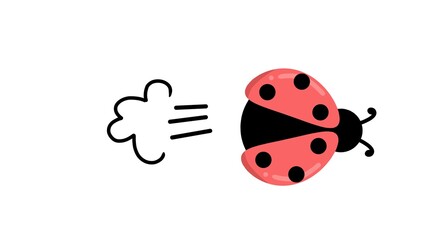 Flying ladybug flying with wind trail effect, creating a sense of speed and motion. Flat illustration of flying ladybug with clean lines and playful style.