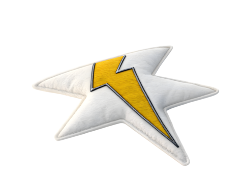 Electrifying star power pillow with a bolt of bright yellow energy, perfect for adding a spark of fun to any modern space and igniting creativity and imagination today