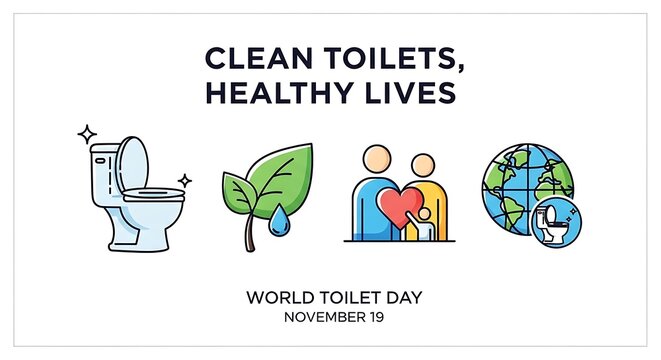 World toilet day concept with toilet, leaf, family and earth isolated on white background