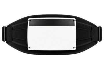 Black athletic race belt with a blank bib for a marathon number isolated on a transparent background