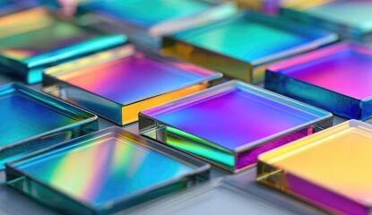 Colorful, iridescent squares in a grid pattern