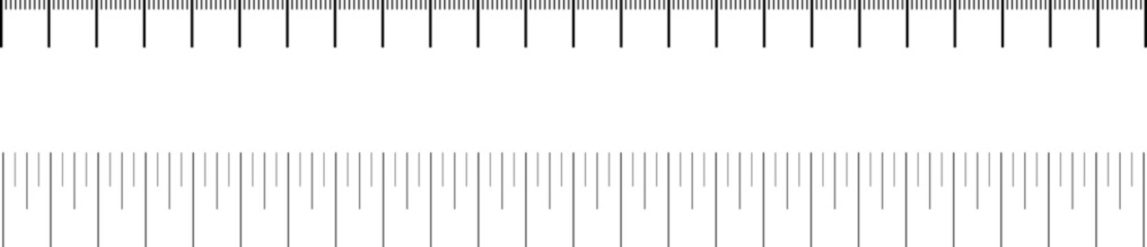 Ruler scale with markings and numbers in Inch centimeters and millimeters units, measuring metric scale. Graduated ruler vector illustration on a white background. Various measurement scales