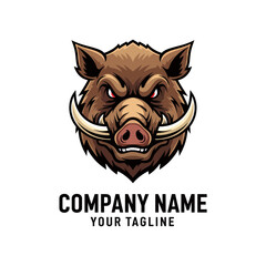 Illustration of a fierce boar head with tusks and angry expression.