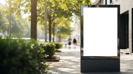 Blank digital billboard in sunny outdoor urban setting