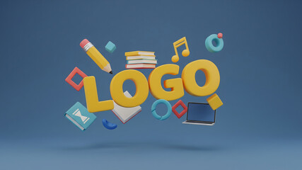 3d yellow logo with educational and creative elements