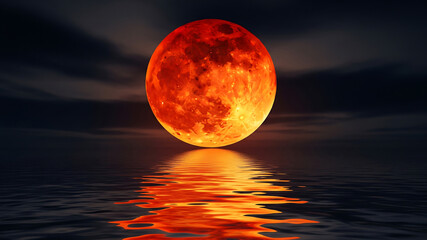 Mysterious glowing orb reflects on dark water surface