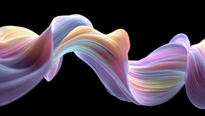 Abstract, flowing ribbon of pastel colors on black background
