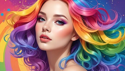 Colorful woman with rainbow hair
