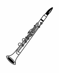 A bold silhouette of a saxophone with keys and mouthpiece on a stark white background creating contrast.Wind musical instrument silhouette isolated on white background.